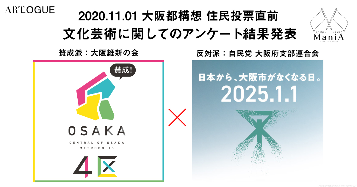 大阪都構想 住民投票直前 文化芸術に関してのアンケート結果発表 賛成派 大阪維新の会 反対派 自民党大阪府連 Mania Manifest For Arts Artlogue